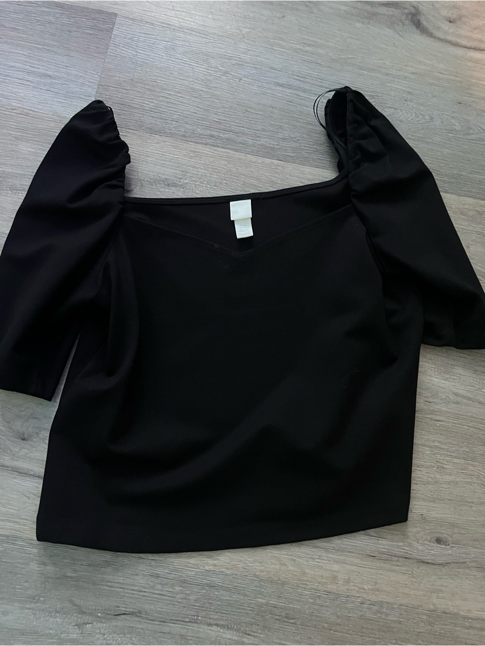 H&M Black Square Neck Puff Sleeve Top
